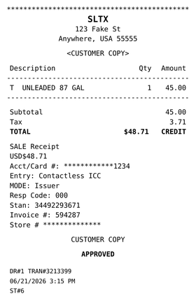 Sample Standard Fuel Receipt