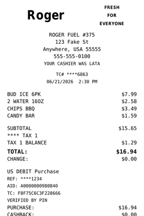 Sample Fresh Market Receipt