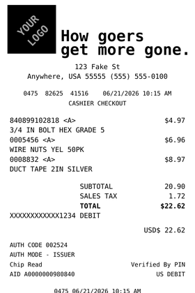 Sample Standard Hardware Receipt